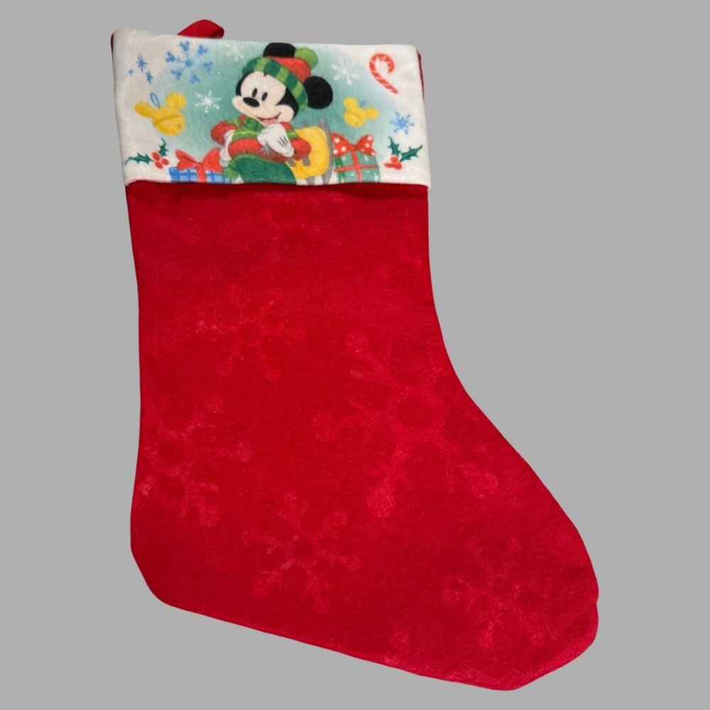 Disney Mickey Mouse Christmas Stocking‎ Red With Snowflakes